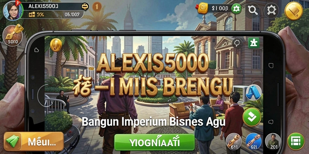 Tampilan gameplay <strong>ALEXIS500</strong> dengan aksi mengelola bisnis yang menarik.