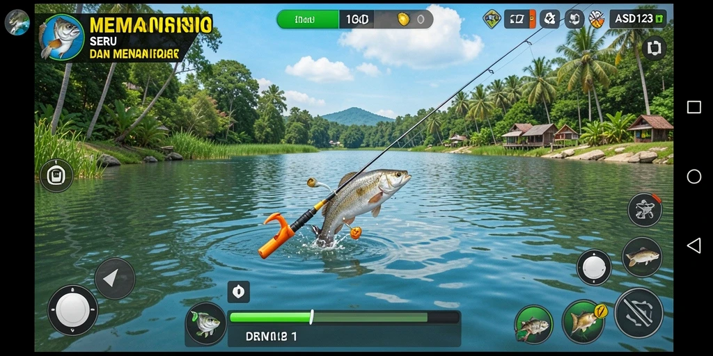 Tangkapan ikan berwarna-warni dalam gameplay ASD123.