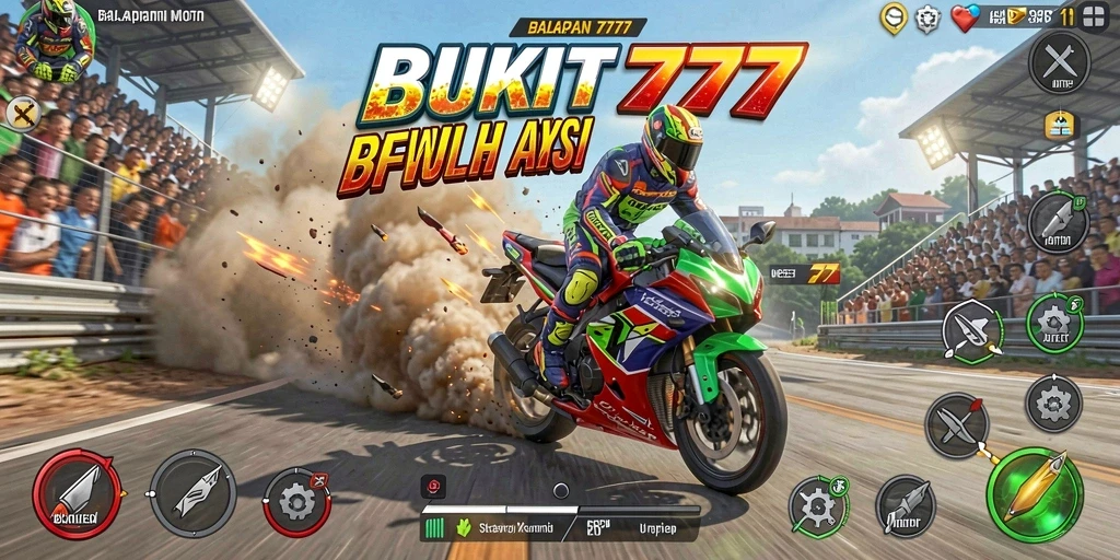Tampilan memukau dari gameplay BUKIT777 saat balapan motor.