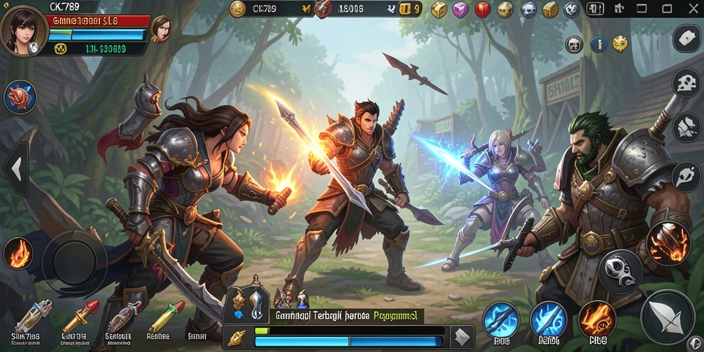 Screenshot CK789 menunjukkan pertempuran epik dan pembangunan kerajaan.