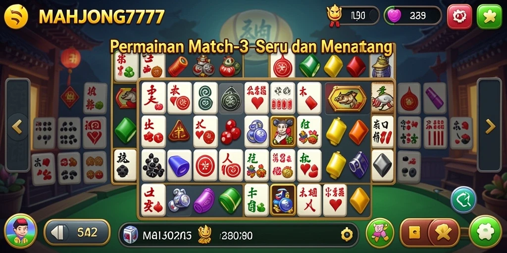 Tampilan menarik dari gameplay Match-3 di MAHJONG777.