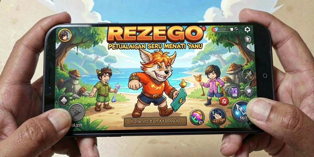 Screenshot utama REZEGO menampilkan gameplay yang penuh aksi dan petualangan.
