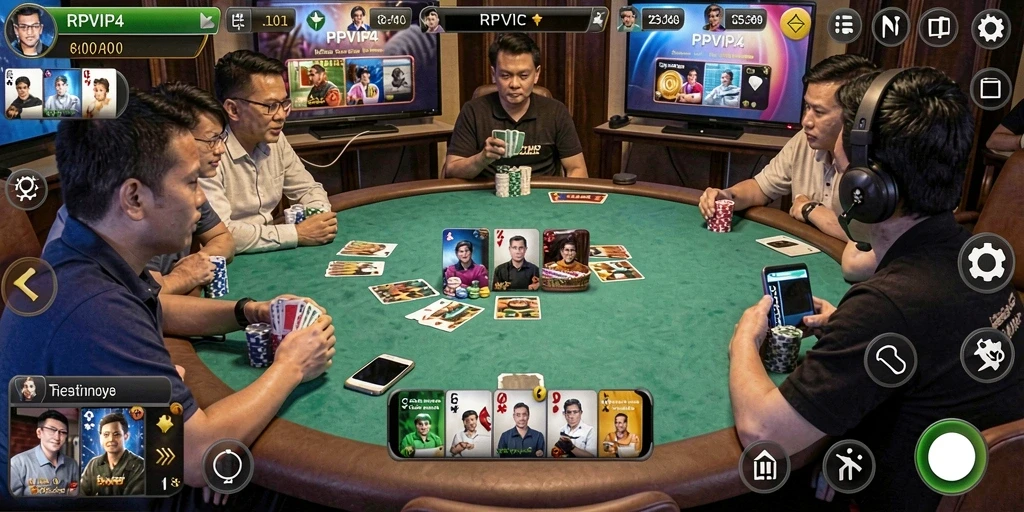 Screenshot RPVIP4 yang menunjukkan gameplay Poker yang mengasyikkan.