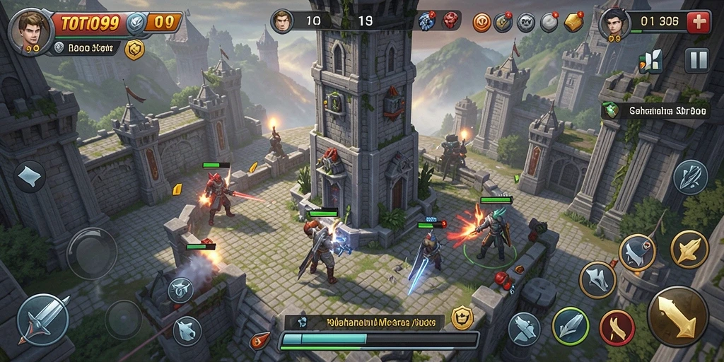 Screenshot gameplay TOTO99 menampilkan aksi menara pertahanan yang strategis.
